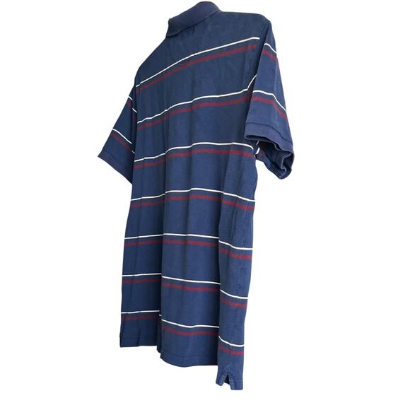CHAPS SHORT SLV PULL-OVER POLO, MENS, XL, NAVY BLUE WITH RED & WHITE PINSTRIPES - Picture 5 of 12